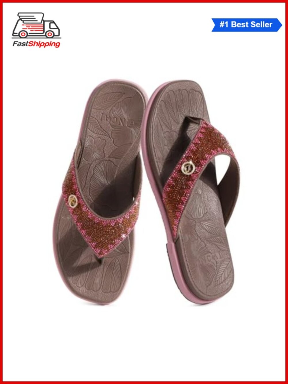 Rhinestone Studded Flat Flip Flops Sparkling Summer Beach Sandals